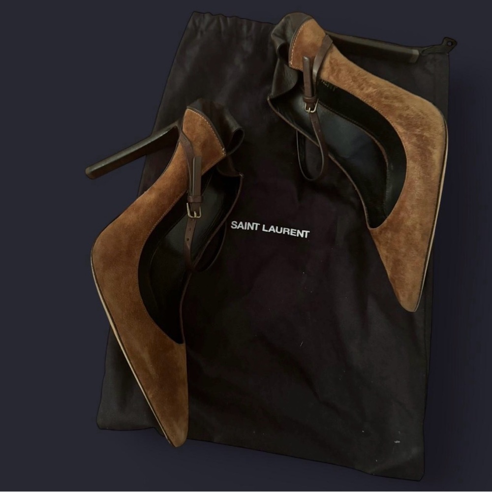Saint Laurent Women's Suede & Brown Leather Heels.